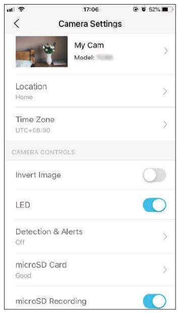 Tp-link Tapo TC70 Pan Tilt Home Security Wi-Fi Camera User Manual - Camera Settings