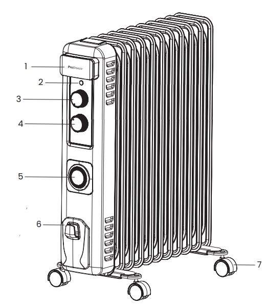 Pro Breeze PB-H-23W Oil Filled Radiator with 11 Fins User Manual - PARTS