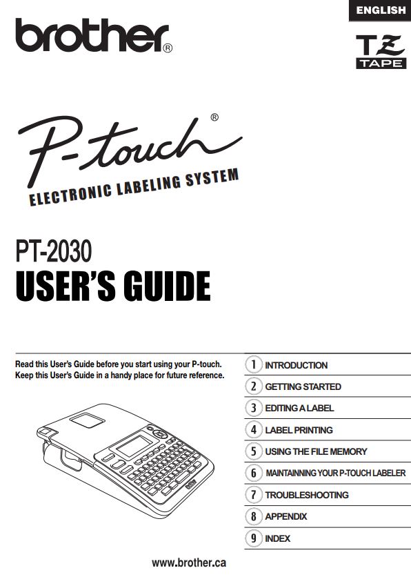 Brother pt2030 p touch manual