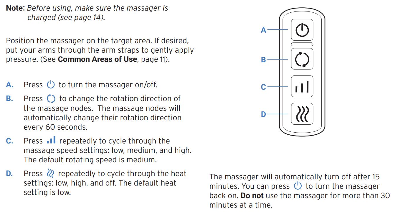 Etekcity EM-SN8S Cordless Neck Back Shoulder Massager User Manual - Using the Massager